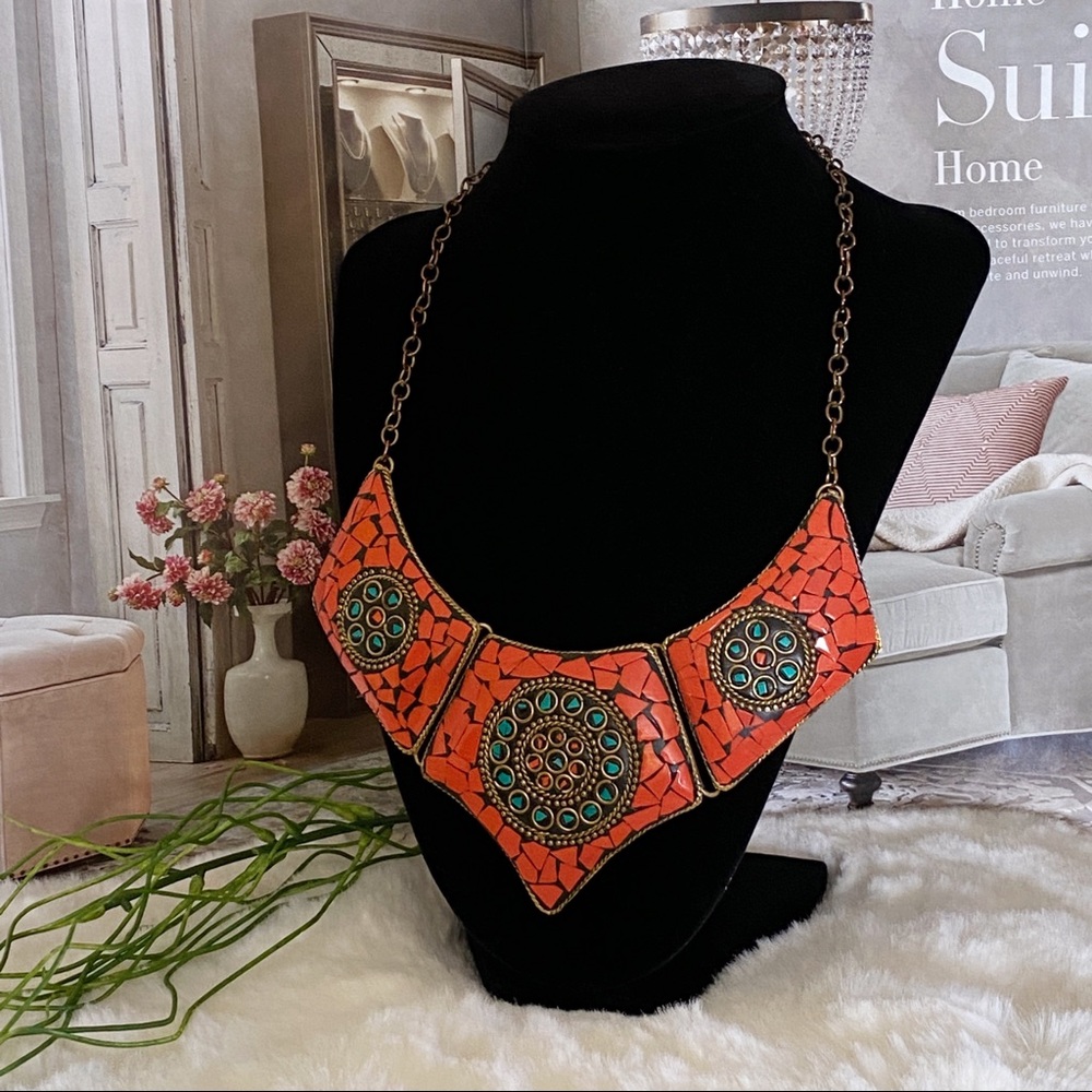 INDIA Orange gold-tone necklace